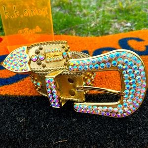 bb Simon Gold belt Size 32 Swarovski Crystals